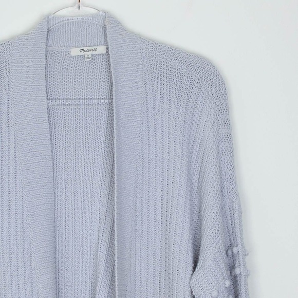 Madewell Gray Pom Pom Sleeve Open Front Cardigan Sweater Womens Size M Chunky - Picture 2 of 9
